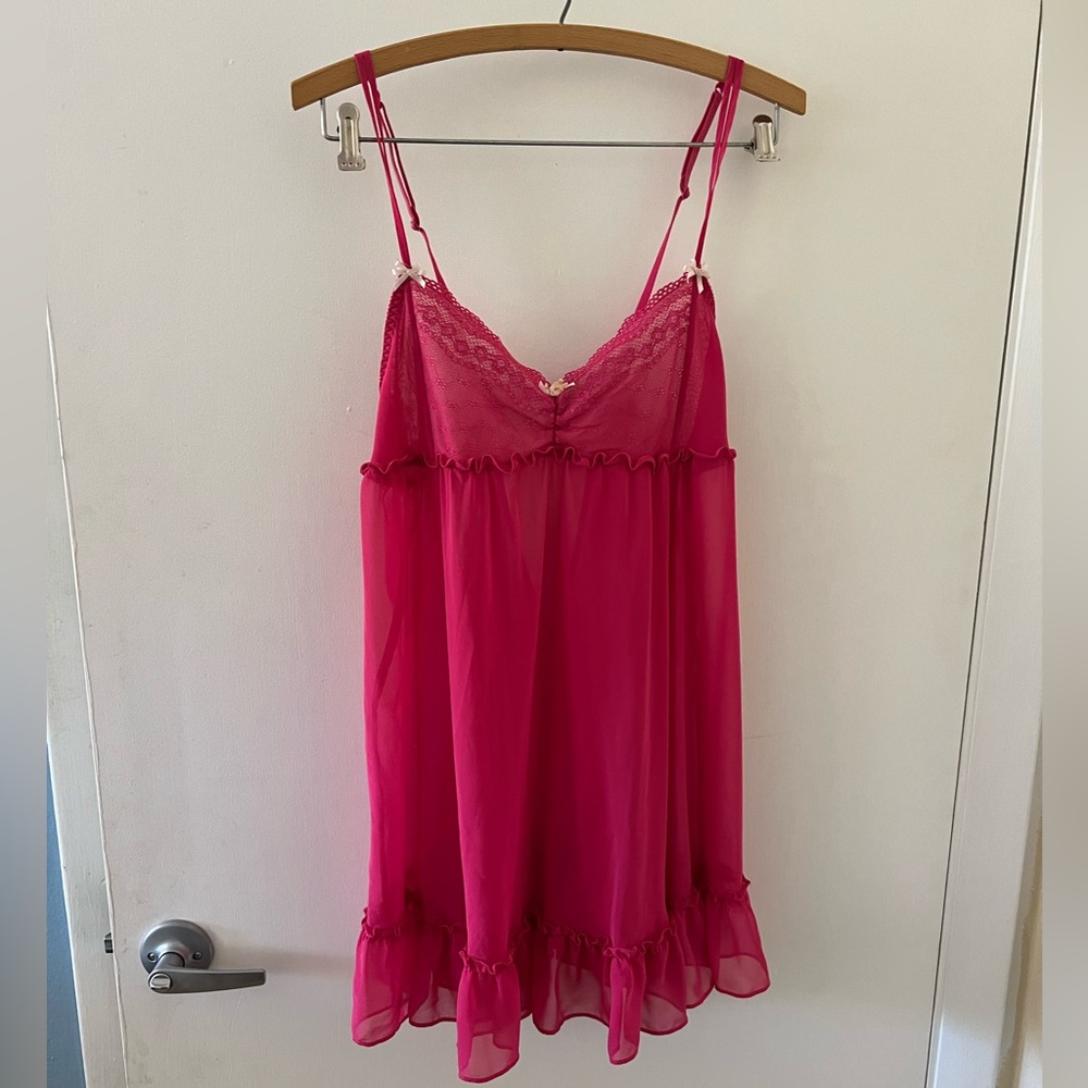 Betsey Johnson Sheer Pink Ruffles Baby Doll Lingerie